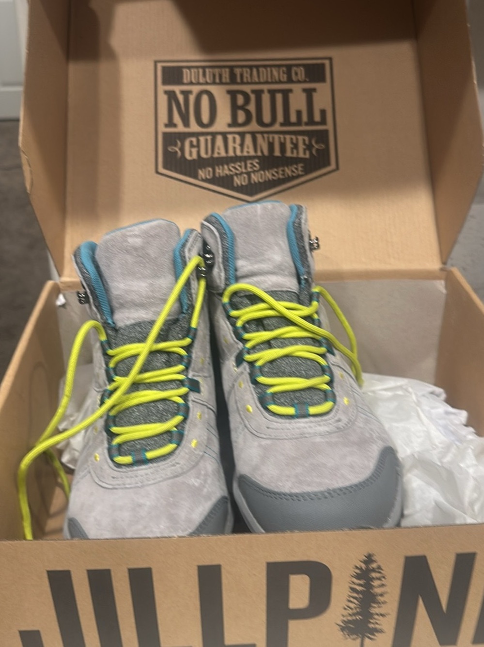 Salvage Kids Gray Suede Boots with Neon Yellow Laces and Teal Trim Accents